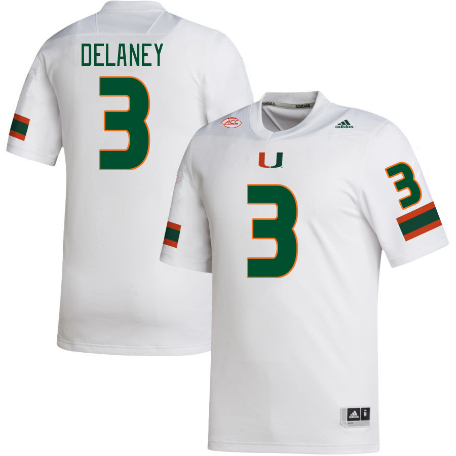 #3 Dee Delaney Miami Hurricanes Jerseys Football Stitched-White
